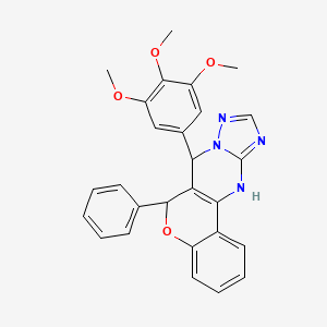 molecular formula C27H24N4O4 B2757364 6-phenyl-7-(3,4,5-trimethoxyphenyl)-7,12-dihydro-6H-chromeno[4,3-d][1,2,4]triazolo[1,5-a]pyrimidine CAS No. 868148-37-2