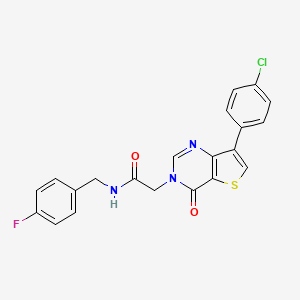molecular formula C21H15ClFN3O2S B2757377 2-[7-(4-氯苯基)-4-氧代噻吩[3,2-d]嘧啶-3(4H)-基]-N-(4-氟苄基)乙酰胺 CAS No. 1105222-71-6