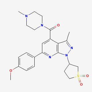 molecular formula C24H29N5O4S B2757380 (1-(1,1-二氧代四氢噻吩-3-基)-6-(4-甲氧基苯基)-3-甲基-1H-嘧啶并[3,4-b]嘧啶-4-基)(4-甲基哌嗪-1-基)甲酮 CAS No. 1021250-31-6