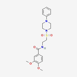 molecular formula C21H27N3O5S B2757399 3,4-dimethoxy-N-(2-((4-phenylpiperazin-1-yl)sulfonyl)ethyl)benzamide CAS No. 899967-92-1
