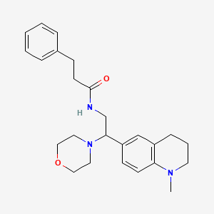 molecular formula C25H33N3O2 B2757415 N-(2-(1-methyl-1,2,3,4-tetrahydroquinolin-6-yl)-2-morpholinoethyl)-3-phenylpropanamide CAS No. 921895-91-2