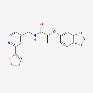 molecular formula C20H18N2O4S B2757423 2-(苯并[d][1,3]二噁杂环-5-氧基)-N-((2-(噻吩-2-基)吡啶-4-基)甲基)丙酰胺 CAS No. 2034597-59-4