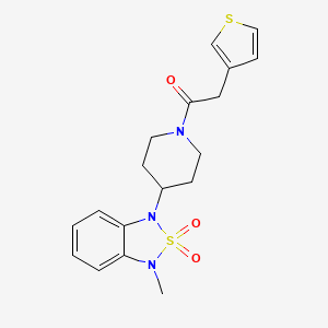 molecular formula C18H21N3O3S2 B2757427 1-(4-(3-甲基-2,2-二氧代苯并[c][1,2,5]噻二唑-1(3H)-基)哌啶-1-基)-2-(噻吩-3-基)乙酮 CAS No. 2034297-44-2