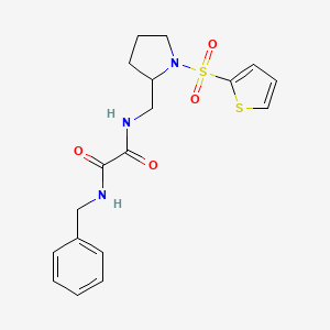 molecular formula C18H21N3O4S2 B2757437 N1-苄基-N2-((1-(噻吩-2-基磺酰)吡咯烷-2-基)甲基)草酰胺 CAS No. 896293-63-3