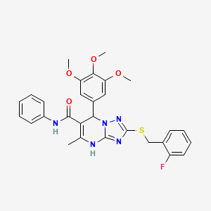 molecular formula C29H28FN5O4S B2757445 2-((2-fluorobenzyl)thio)-5-methyl-N-phenyl-7-(3,4,5-trimethoxyphenyl)-4,7-dihydro-[1,2,4]triazolo[1,5-a]pyrimidine-6-carboxamide CAS No. 536990-75-7