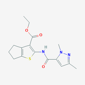 molecular formula C16H19N3O3S B2757448 ethyl 2-(1,3-dimethyl-1H-pyrazole-5-carboxamido)-5,6-dihydro-4H-cyclopenta[b]thiophene-3-carboxylate CAS No. 1013795-84-0