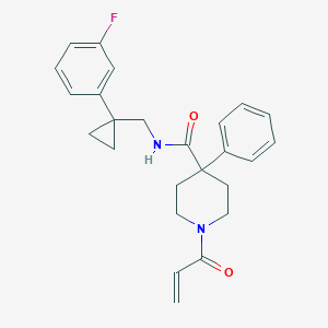 molecular formula C25H27FN2O2 B2757450 N-[[1-(3-Fluorophenyl)cyclopropyl]methyl]-4-phenyl-1-prop-2-enoylpiperidine-4-carboxamide CAS No. 2361823-97-2