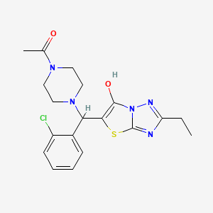 molecular formula C19H22ClN5O2S B2757456 1-(4-((2-Chlorophenyl)(2-ethyl-6-hydroxythiazolo[3,2-b][1,2,4]triazol-5-yl)methyl)piperazin-1-yl)ethanone CAS No. 887220-33-9