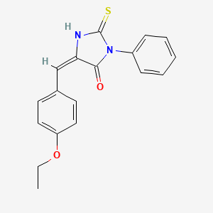 molecular formula C18H16N2O2S B2757475 (5E)-5-(4-ethoxybenzylidene)-2-mercapto-3-phenyl-3,5-dihydro-4H-imidazol-4-one CAS No. 894163-11-2