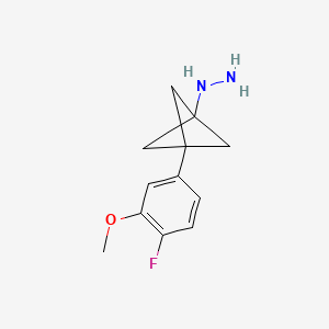 molecular formula C12H15FN2O B2757476 [3-(4-Fluoro-3-methoxyphenyl)-1-bicyclo[1.1.1]pentanyl]hydrazine CAS No. 2287283-63-8
