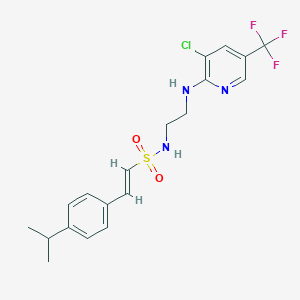 molecular formula C19H21ClF3N3O2S B2757483 (E)-N-(2-{[3-chloro-5-(trifluoromethyl)-2-pyridinyl]amino}ethyl)-2-(4-isopropylphenyl)-1-ethenesulfonamide CAS No. 478246-24-1