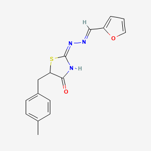 molecular formula C16H15N3O2S B2757484 (E)-2-((E)-(furan-2-ylmethylene)hydrazono)-5-(4-methylbenzyl)thiazolidin-4-one CAS No. 306321-29-9