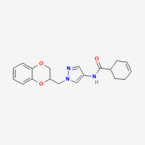 molecular formula C19H21N3O3 B2757491 N-(1-((2,3-dihydrobenzo[b][1,4]dioxin-2-yl)methyl)-1H-pyrazol-4-yl)cyclohex-3-enecarboxamide CAS No. 1795484-67-1