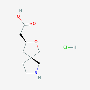 molecular formula C9H16ClNO3 B2757497 2-[(3S,5R)-2-Oxa-7-azaspiro[4.4]nonan-3-yl]acetic acid;hydrochloride CAS No. 2550996-60-4