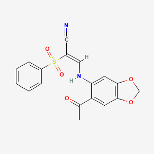 3-((6-Acetylbenzo[3,4-D]1,3-dioxolan-5-YL)amino)-2-(phenylsulfonyl)prop-2-enenitrile