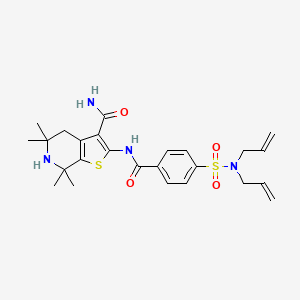 molecular formula C25H32N4O4S2 B2757572 2-({4-[(Diallylamino)sulfonyl]benzoyl}amino)-5,5,7,7-tetramethyl-4,5,6,7-tetrahydrothieno[2,3-c]pyridine-3-carboxamide CAS No. 489471-32-1
