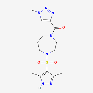 molecular formula C14H21N7O3S B2757575 (4-((3,5-二甲基-1H-吡唑-4-基)磺酰)-1,4-二氮杂环庚烷-1-基)(1-甲基-1H-1,2,3-三唑-4-基)甲酮 CAS No. 2034207-96-8