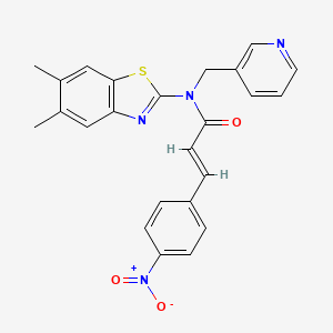 molecular formula C24H20N4O3S B2757580 (E)-N-(5,6-二甲基苯并[d]噻唑-2-基)-3-(4-硝基苯基)-N-(吡啶-3-基甲基)丙烯酰胺 CAS No. 898406-12-7