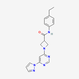 molecular formula C19H20N6O B2757592 1-(6-(1H-pyrazol-1-yl)pyrimidin-4-yl)-N-(4-ethylphenyl)azetidine-3-carboxamide CAS No. 2034280-84-5