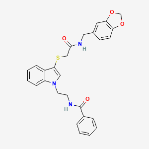 N-(2-(3-((2-((benzo[d][1,3]dioxol-5-ylmethyl)amino)-2-oxoethyl)thio)-1H-indol-1-yl)ethyl)benzamide