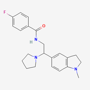 molecular formula C22H26FN3O B2757636 4-氟-N-(2-(1-甲基吲哚-5-基)-2-(吡咯烷-1-基)乙基)苯甲酰胺 CAS No. 922033-12-3