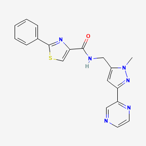 molecular formula C19H16N6OS B2757639 N-((1-甲基-3-(吡啶-2-基)-1H-吡唑-5-基)甲基)-2-苯基噻唑-4-甲酰胺 CAS No. 2034323-13-0