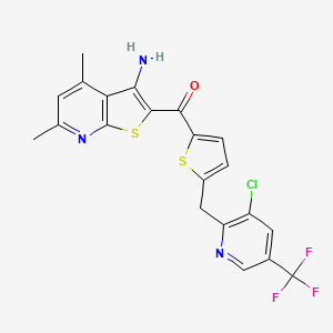 molecular formula C21H15ClF3N3OS2 B2757652 (3-Amino-4,6-dimethylthieno[2,3-b]pyridin-2-yl)(5-((3-chloro-5-(trifluoromethyl)-2-pyridinyl)methyl)-2-thienyl)methanone CAS No. 339016-63-6