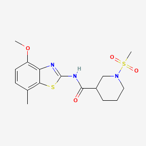 molecular formula C16H21N3O4S2 B2757660 N-(4-甲氧基-7-甲基苯并[2,1-b]噻唑-2-基)-1-(甲磺酰)哌啶-3-甲酰胺 CAS No. 1058189-29-9