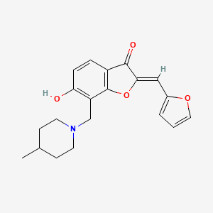 molecular formula C20H21NO4 B2757679 (Z)-2-(furan-2-ylmethylene)-6-hydroxy-7-((4-methylpiperidin-1-yl)methyl)benzofuran-3(2H)-one CAS No. 1164557-99-6