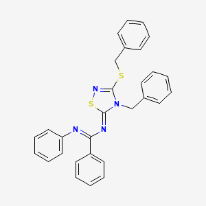 molecular formula C29H24N4S2 B2757691 N-(4-benzyl-3-benzylsulfanyl-1,2,4-thiadiazol-5-ylidene)-N'-phenylbenzenecarboximidamide CAS No. 315242-53-6