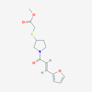molecular formula C14H17NO4S B2757695 (E)-methyl 2-((1-(3-(furan-2-yl)acryloyl)pyrrolidin-3-yl)thio)acetate CAS No. 2034997-35-6