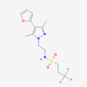molecular formula C14H18F3N3O3S B2757716 3,3,3-trifluoro-N-(2-(4-(furan-2-yl)-3,5-dimethyl-1H-pyrazol-1-yl)ethyl)propane-1-sulfonamide CAS No. 2034287-87-9