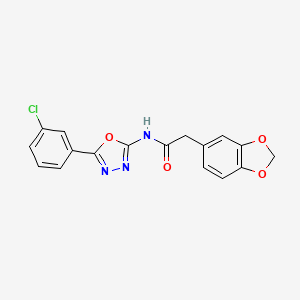 molecular formula C17H12ClN3O4 B2757728 2-(benzo[d][1,3]dioxol-5-yl)-N-(5-(3-chlorophenyl)-1,3,4-oxadiazol-2-yl)acetamide CAS No. 952819-84-0