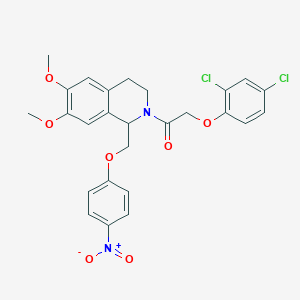 molecular formula C26H24Cl2N2O7 B2757747 2-(2,4-dichlorophenoxy)-1-(6,7-dimethoxy-1-((4-nitrophenoxy)methyl)-3,4-dihydroisoquinolin-2(1H)-yl)ethanone CAS No. 449765-66-6