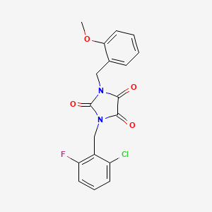 molecular formula C18H14ClFN2O4 B2757759 1-[(2-Chloro-6-fluorophenyl)methyl]-3-[(2-methoxyphenyl)methyl]imidazolidine-2,4,5-trione CAS No. 341966-91-4