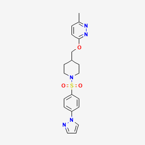 molecular formula C20H23N5O3S B2757767 3-Methyl-6-[[1-(4-pyrazol-1-ylphenyl)sulfonylpiperidin-4-yl]methoxy]pyridazine CAS No. 2379996-17-3