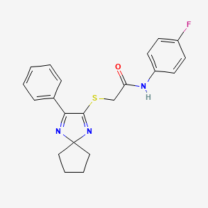molecular formula C21H20FN3OS B2757773 N-(4-fluorophenyl)-2-((3-phenyl-1,4-diazaspiro[4.4]nona-1,3-dien-2-yl)thio)acetamide CAS No. 899905-19-2