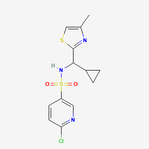 molecular formula C13H14ClN3O2S2 B2757778 6-Chloro-N-[cyclopropyl-(4-methyl-1,3-thiazol-2-yl)methyl]pyridine-3-sulfonamide CAS No. 1436333-34-4