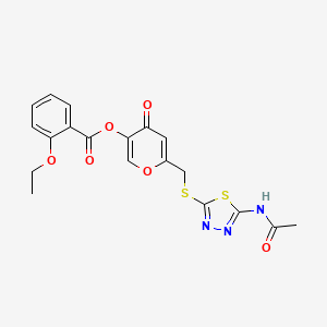 molecular formula C19H17N3O6S2 B2757834 6-(((5-acetamido-1,3,4-thiadiazol-2-yl)thio)methyl)-4-oxo-4H-pyran-3-yl 2-ethoxybenzoate CAS No. 896014-51-0