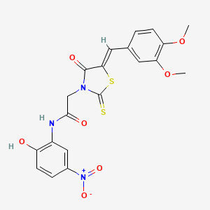 molecular formula C20H17N3O7S2 B2757849 2-[(5Z)-5-[(3,4-二甲氧基苯基)甲亚硫酰基]-4-氧代-2-硫代-1,3-噻唑烷-3-基]-N-(2-羟基-5-硝基苯基)乙酰胺 CAS No. 681832-41-7