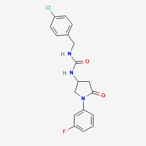 molecular formula C18H17ClFN3O2 B2757850 1-(4-Chlorobenzyl)-3-(1-(3-fluorophenyl)-5-oxopyrrolidin-3-yl)urea CAS No. 891104-58-8