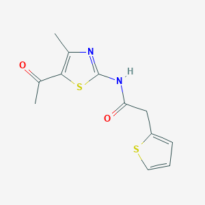 molecular formula C12H12N2O2S2 B2757852 N-(5-acetyl-4-methylthiazol-2-yl)-2-(thiophen-2-yl)acetamide CAS No. 736167-89-8