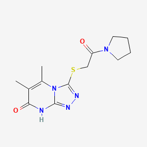 molecular formula C13H17N5O2S B2757857 5,6-dimethyl-3-((2-oxo-2-(pyrrolidin-1-yl)ethyl)thio)-[1,2,4]triazolo[4,3-a]pyrimidin-7(8H)-one CAS No. 891128-23-7