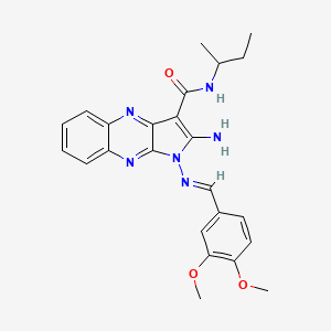 molecular formula C24H26N6O3 B2757861 (E)-2-amino-N-(sec-butyl)-1-((3,4-dimethoxybenzylidene)amino)-1H-pyrrolo[2,3-b]quinoxaline-3-carboxamide CAS No. 587014-15-1