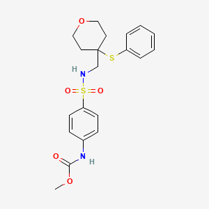 molecular formula C20H24N2O5S2 B2757862 methyl (4-(N-((4-(phenylthio)tetrahydro-2H-pyran-4-yl)methyl)sulfamoyl)phenyl)carbamate CAS No. 1797059-70-1