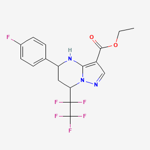 molecular formula C17H15F6N3O2 B2757880 Ethyl 5-(4-fluorophenyl)-7-(pentafluoroethyl)-4,5,6,7-tetrahydropyrazolo[1,5-a]pyrimidine-3-carboxylate CAS No. 827594-60-5