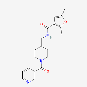 molecular formula C19H23N3O3 B2757889 2,5-dimethyl-N-((1-nicotinoylpiperidin-4-yl)methyl)furan-3-carboxamide CAS No. 1396813-47-0