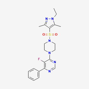 molecular formula C21H25FN6O2S B2757915 4-[4-(1-Ethyl-3,5-dimethylpyrazol-4-yl)sulfonylpiperazin-1-yl]-5-fluoro-6-phenylpyrimidine CAS No. 2379994-79-1