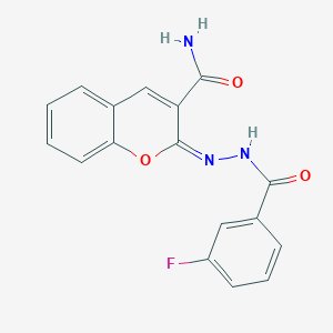 (2E)-2-[(3-fluorobenzoyl)hydrazono]-2H-chromene-3-carboxamide
