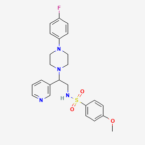 molecular formula C24H27FN4O3S B2757937 N-(2-(4-(4-fluorophenyl)piperazin-1-yl)-2-(pyridin-3-yl)ethyl)-4-methoxybenzenesulfonamide CAS No. 863586-73-6